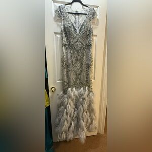 Elegant Gray Feathered Maxi Dress from Turkey